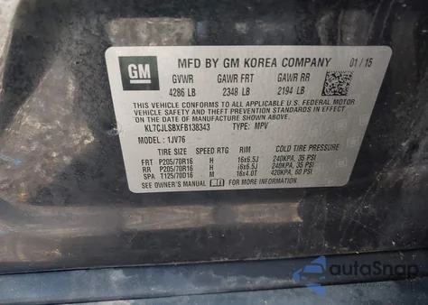 2015 Chevrolet Trax Lt from USA, damaged, VIN KL7CJLSBXFB138343